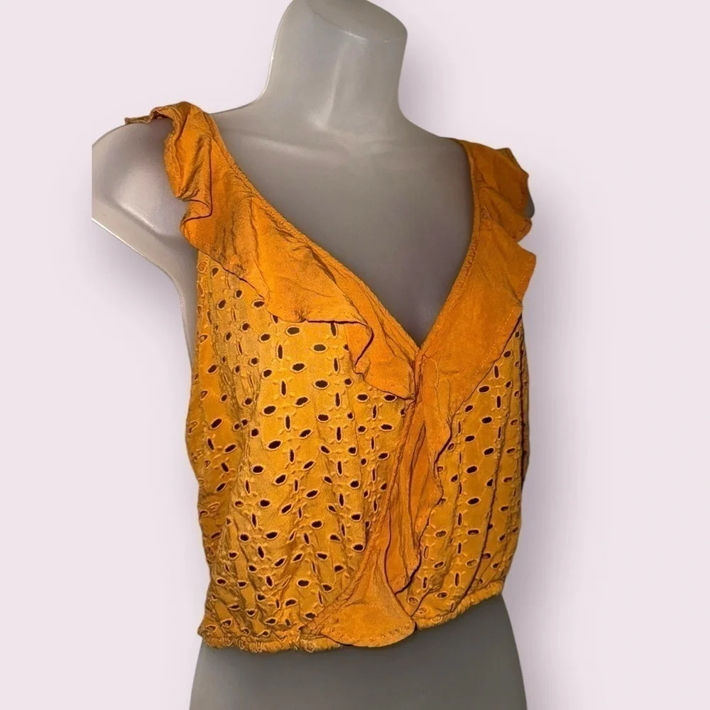 Free People Soulshine Eyelet Tank Top Orange Ruffle Size XS